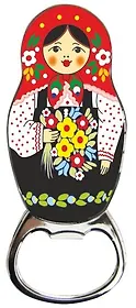Открывашка-магнит "Матрешка  черная с красным платком"