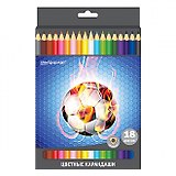 Карандаши цветные 18цв "Футбол" трехгранные, к/к, подвес, schoolФОРМАТ