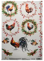 Декупажная карта Петухи (миниатюры) 21*30см