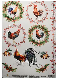 Декупажная карта Петухи (миниатюры) 21*30см