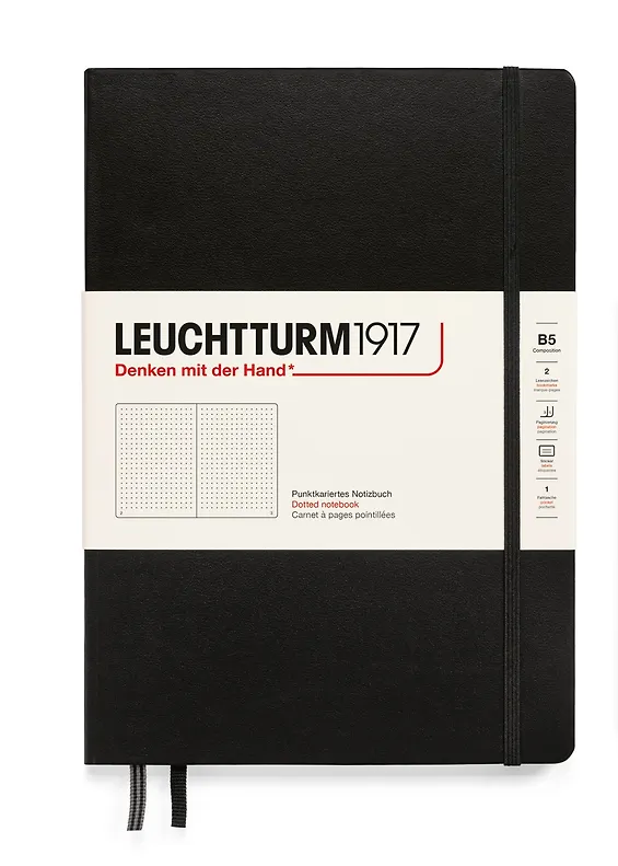 Книга для записей B5, 109 листов в точку "Composition", твердая обложка, Черный, Leuchtturm1917