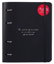 Тетрадь 120л кл. "Quote", черный, на кольцах,  тиснение фольгой белое золото, обл. кож.зам