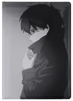 Обложка для паспорта Аниме Синтонимы Персонаж в плаще (ч/б) (Медина Мирай) (ПВХ бокс) (ОП2022-384)