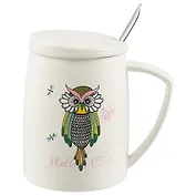 Кружка с крышкой и ложкой Сова 330мл (керамика) 12-16509-148