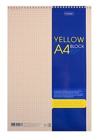 Блокнот А4 80л кл. "Yellow Block" спираль, тониров.блок 70г/м2, перфорация, жестк.подложка, мел.картон, глянц.ламинация