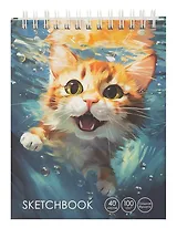 Скетчбук А6+ 40л "Довольный котик" 100г/м2, мат.ламинация, евроспираль, 7БЦ, офсет