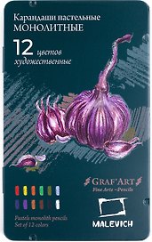 Карандаши пастельные 12цв монолитные "Graf'Art" мет.коробка, Малевичъ