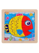 Деревянная пазл-рамка Рыжий кот Рыбка 9 элементов 12х12см (G50)
