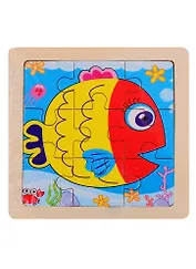 Деревянная пазл-рамка Рыжий кот Рыбка 9 элементов 12х12см (G50)