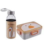 Набор Бутылка в чехле велюр Гусь-обнимусь (желтый фон) (стекло) (300мл) (12-07599-G1)+Ланч-бокс Гусь 800мл (пластик) (16х11х6) (12-34435-LB3)