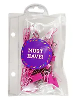 Набор канцелярский: скрепки 28мм, 50мм, зажимы 19мм, розовый, пл.пенал на молнии, MUST HAVE!