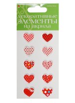 Декоративные элементы из акрила Набор №9 Сердечки красные (2-336/09) (10шт.) (Hobby Time) (упаковка)