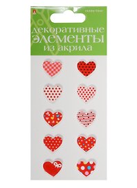Декоративные элементы из акрила Набор №9 «Сердечки красные», Hobby Time, 10 штук