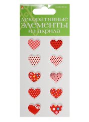 Декоративные элементы из акрила Набор №9 «Сердечки красные», Hobby Time, 10 штук