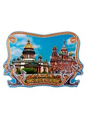 Сувенир, Магнит металлографика с якорями Коллаж СПб, 2 вида 9*6см