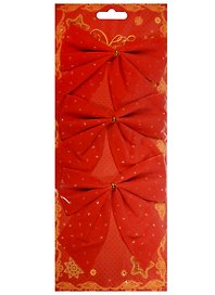 Украшение елочное Бантики красный в горох (3шт) (10см)