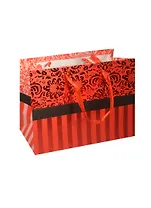 Пакет подарочный бумажный А4 32*26*14 "Узоры и полосы красный", жен., мат. ламинат, Хансибэг