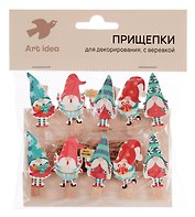 Прищепки декоративные с веревкой Гномики 10шт (ПР-НГ-1)
