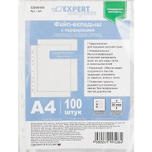 Папка -вкладыш А4, 100 шт/уп, 30 мкм, глянцевая, Expert Complete