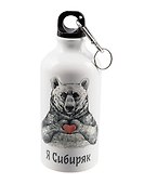 Бутылка с карабином Медведь Я Сибиряк (металл) (500мл) - 0