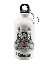 Бутылка с карабином Медведь Я Сибиряк (металл) (500мл)