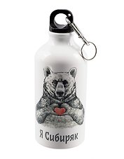 Бутылка с карабином Медведь Я Сибиряк (металл) (500мл)