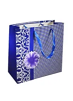 Пакет подарочный бумажный А4 28*28*10 "Полоски синие", мат. ламинат, Хансибэг