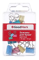 Зажимы для бумаг 15 мм 12 штук, цветные, GoodMark