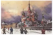 Открытка Москва акварель "Собор Василия Блаженного"