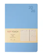 Ежедневник дат. 2026г. А5 176л "SOFT TOUCH" незабудковый, интегр.переплет, иск.кожа, тонир.блок, скругл.углы, цв.торец, ляссе, инд.уп