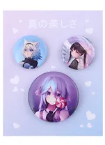 Набор значков Аниме Девушки (цветные) (металл) (2 шт 25мм, 1 шт 38мм)