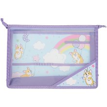 Папка для труда А4 "Игривые корги" 33*23см пластик, молния, внутр.блок для канц.принадлежностей