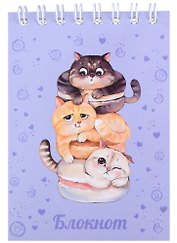 Блокнот А7 40л кл. "СЫТЫЕ КОТИКИ" гребень, сплошной глянц.УФ-лак