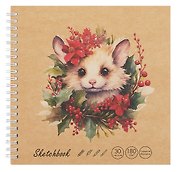 Скетчбук 190*190 30л "DRAFT and CRAFT. Cute mouse", 180г/м2, обложка крафт картон, евроспираль