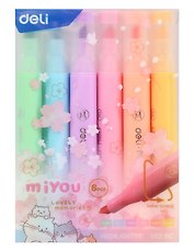 Текстовыделители 06цв "MiYou" скош. наконечник, 1-5мм, Deli