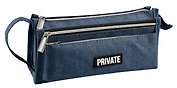 Пенал-косметичка 2отд. "Private" темно-синий, 21*10*7,5см, текстильный, ручка-петля, каучук.аппликация