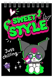 Блокнот А5 60 листов, клетка, "Kuromi неон" гребень