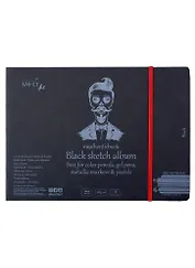 Скетчбук 24,5*18,5см 18л "SMLT Art Black authenticbook", на резинке, 165г/м2, черный, сшивка