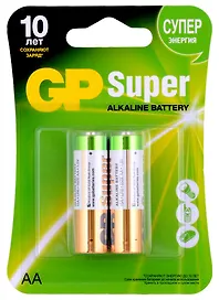 Комплект батареек 2 штуки, GP «Super» 15ACR2, AA, LR6, GPPCA15AS059,