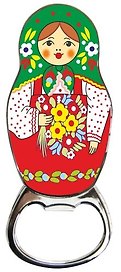 Сувенир, АКМ, Открывашка-магнит "Матрешка красная с зелен.платком" 006-34-06
