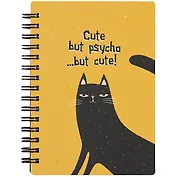 Записная книжка А6 120л кл. "Silly", черный кот, мягк.переплет, спираль