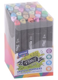 Маркеры для скетчинга 36цв "Vinci"  Main colors на спиртовой основе, пулевидный/клиновидный наконечники 1.0-6.2мммм, Mazari