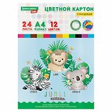 Картон цветной 24цв 24л А4 "Джунгли" немелованный, односторонний, BRAUBERG