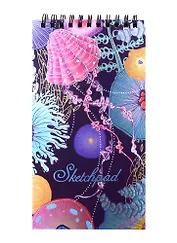 Скетчбук 105*195 48л "Медузы" зеленая, крафт бумага, чёрная бумага 120 г/м2, 245 г/м2, 80 г/м2, карт.обл., гребень