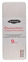 Уголь прессованный 06шт + карандаши угольные 03шт черные, мет.кор., ACMELIAE
