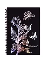Скетчбук А6 30л "Цветы" черн. блок 120г/м2, карт.обл., тв.подложка, гребень