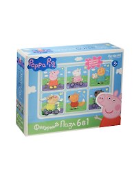 Пазл фигурный разв. 6в1 01564 На прогулке (6 фигур. картинок) (Peppa Pig) (3+) (коробка)