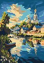 Картина-раскраска по номерам. Летняя деревушка на реке