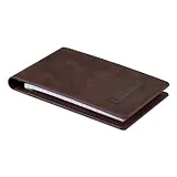 Записная книжка А7+ 48л кл. "ТИВОЛИ КОРИЧНЕВЫЙ" иск.кожа, мягк.переплет, смен.блок, аппликация из иск.кожи, блинт.тиснение, карманы для визиток и документов, петля для ручки, ПВХ-коробка