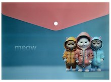 Папка -конверт «Коты в капюшонах» А4 на кнопке, Be positive